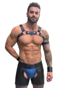 Joyglove Cobalt Force 5-Piece PU Leather Harness Set with Arm Band, Wrist Cuff & Cutout Shorts