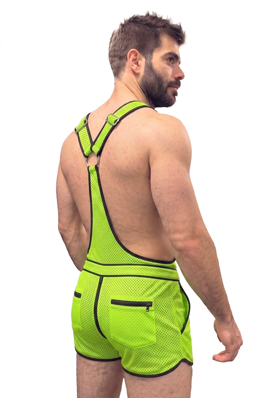 Joy-lgbt Men’s Red Mesh Suspender Shorts Romper