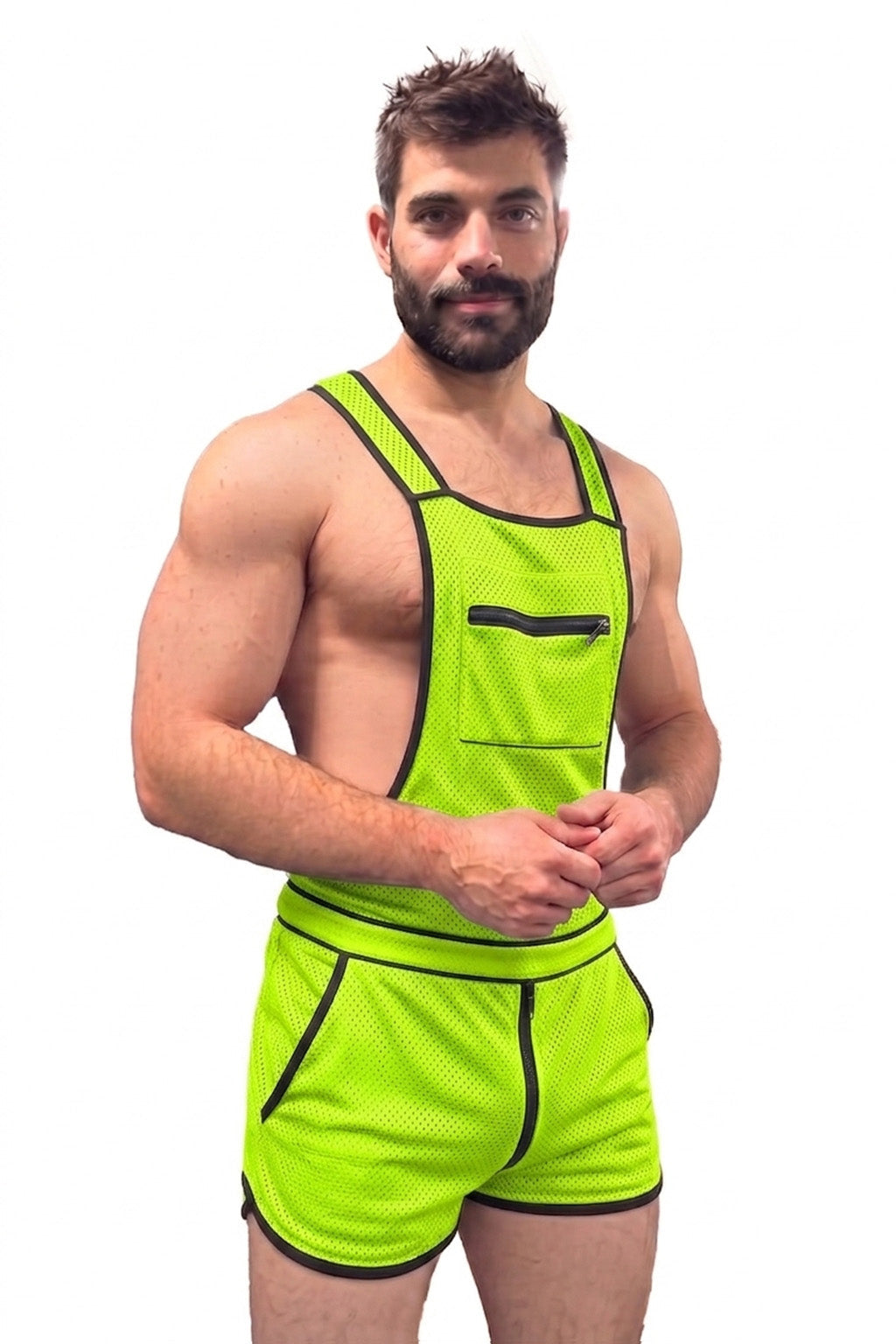 Joy-lgbt Men’s Red Mesh Suspender Shorts Romper