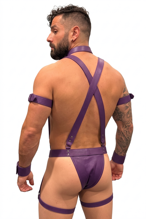Joy-lgbt Men’s Purple Faux Leather Full-Body Harness Set