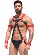 Joy-lgbt Men’s Red Black Faux Leather Contrast Harness Set