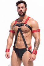 Joy-lgbt Men’s Red Black Faux Leather Contrast Harness Set