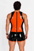 Joy-lgbt Men’s Yellow Black Glossy Tank and Shorts Bodysuit