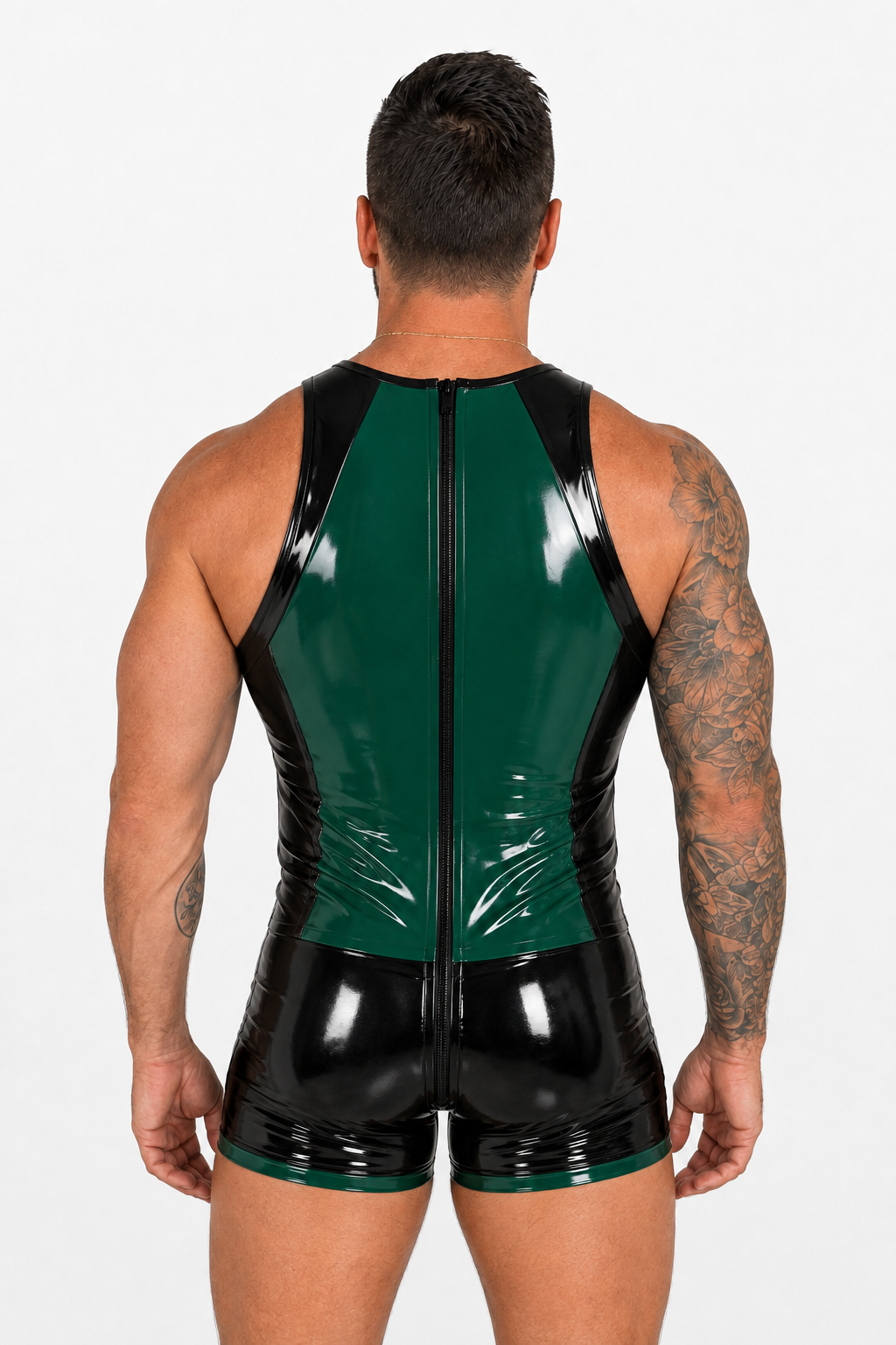 Joy-lgbt Men’s Yellow Black Glossy Tank and Shorts Bodysuit