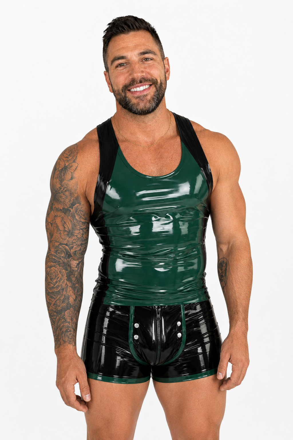 Joy-lgbt Men’s Yellow Black Glossy Tank and Shorts Bodysuit