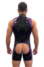 Joy-lgbt Men’s Black Yellow Glossy Sleeveless Bodysuit Shorts