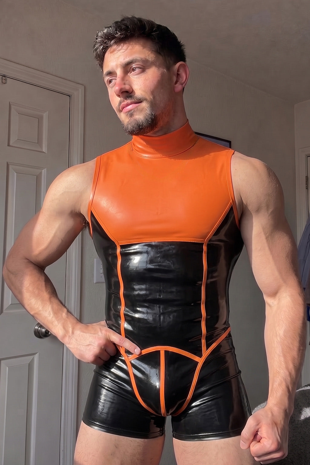 Joy-lgbt Blue Black Glossy High-Neck Bodysuit