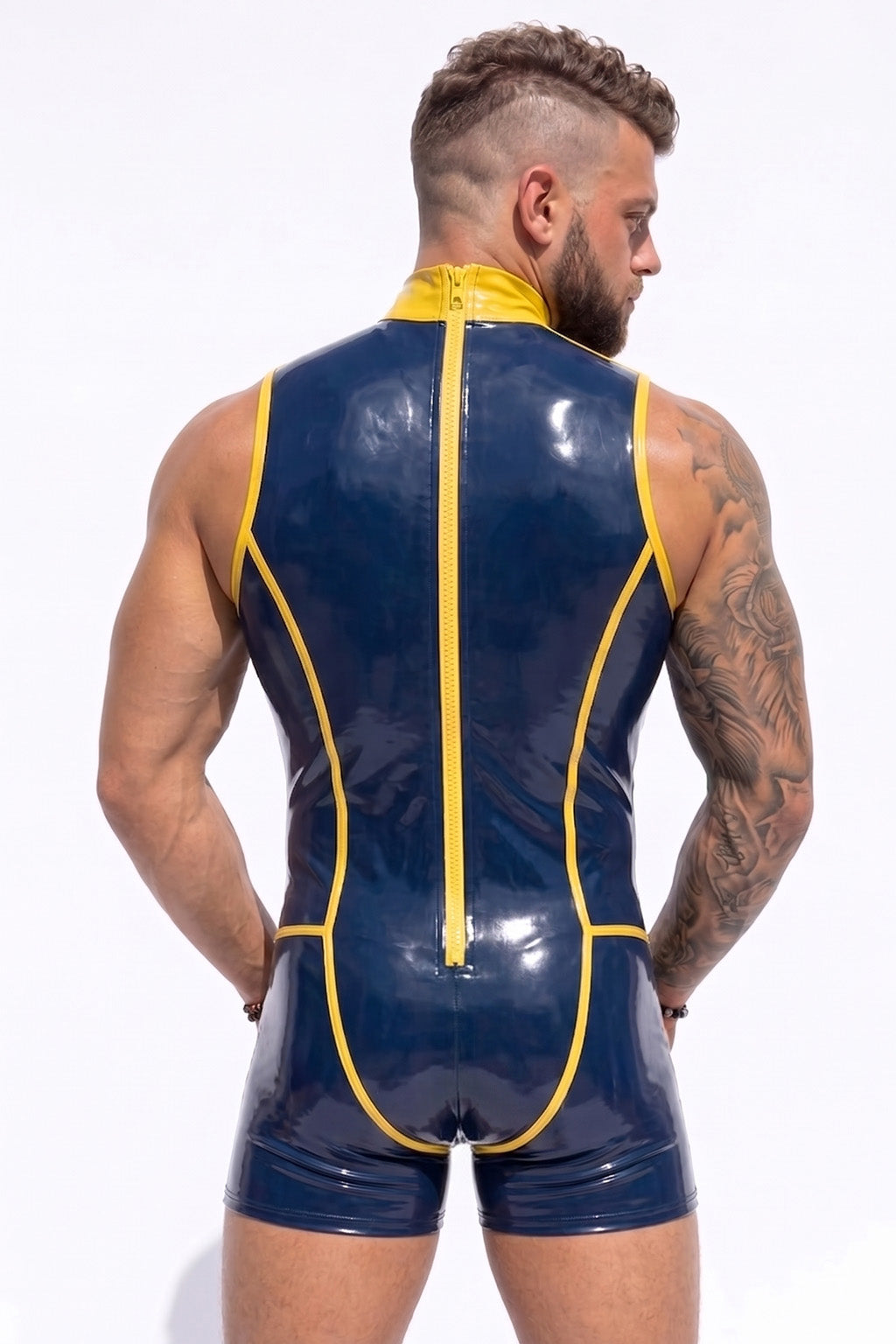 Joy-lgbt Blue Yellow Glossy High-Neck Bodysuit