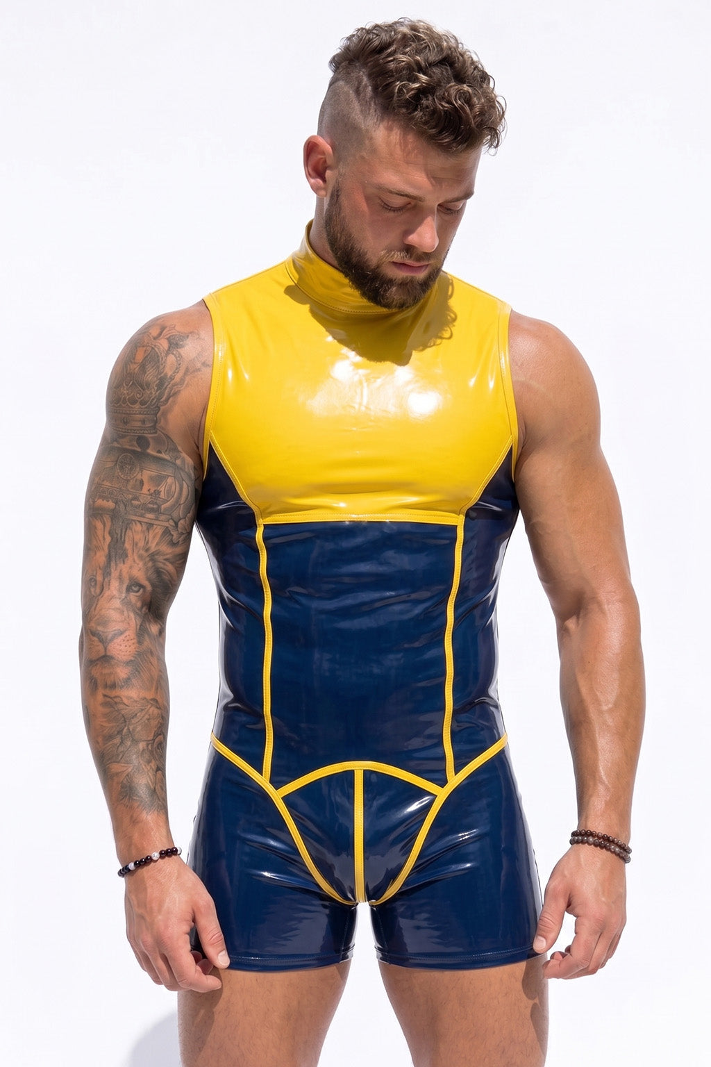 Joy-lgbt Blue Yellow Glossy High-Neck Bodysuit