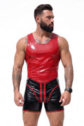 Joy-lgbt Red Black Glossy Sleeveless Zip-Front Bodysuit