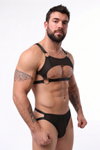 Joy-lgbt Black Mesh Harness Brief Set