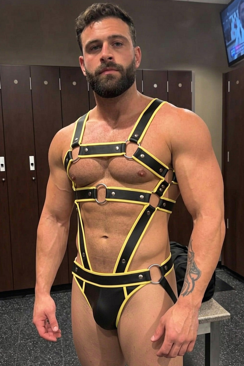 Joy-lgbt Black Yellow Full-Body Harness Set