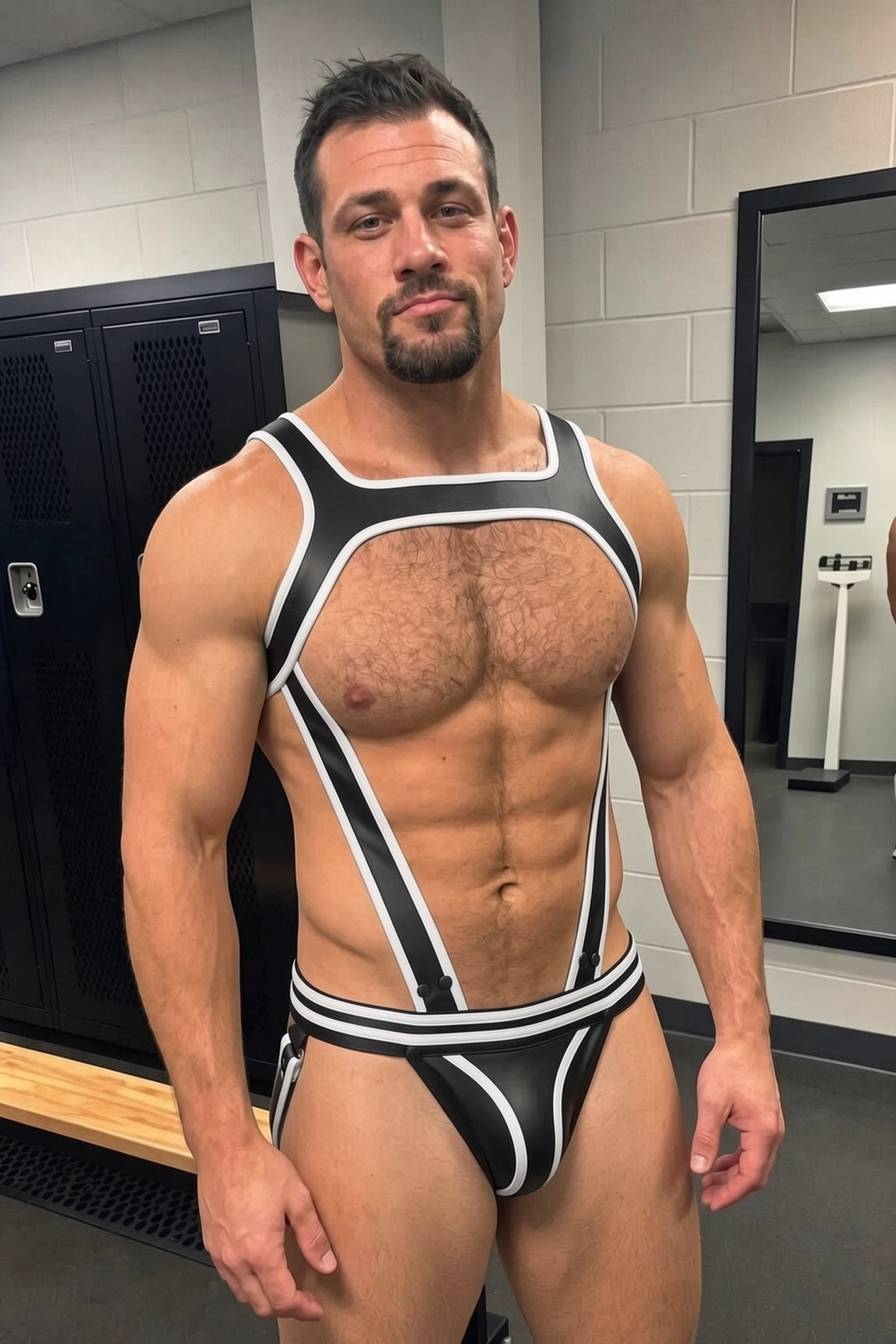 Joy-lgbt Black White Contrast Harness Thong Set