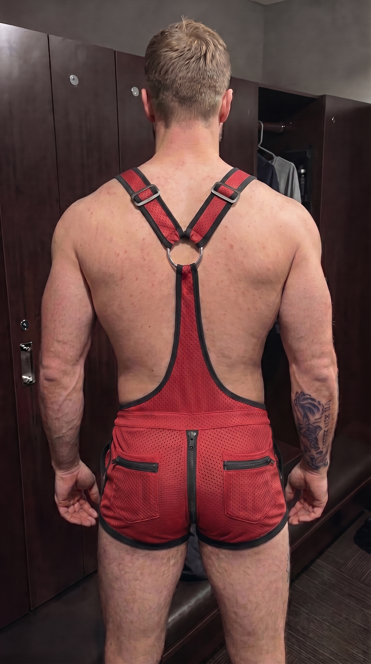Joy-lgbt Men’s Red Mesh Suspender Shorts Romper