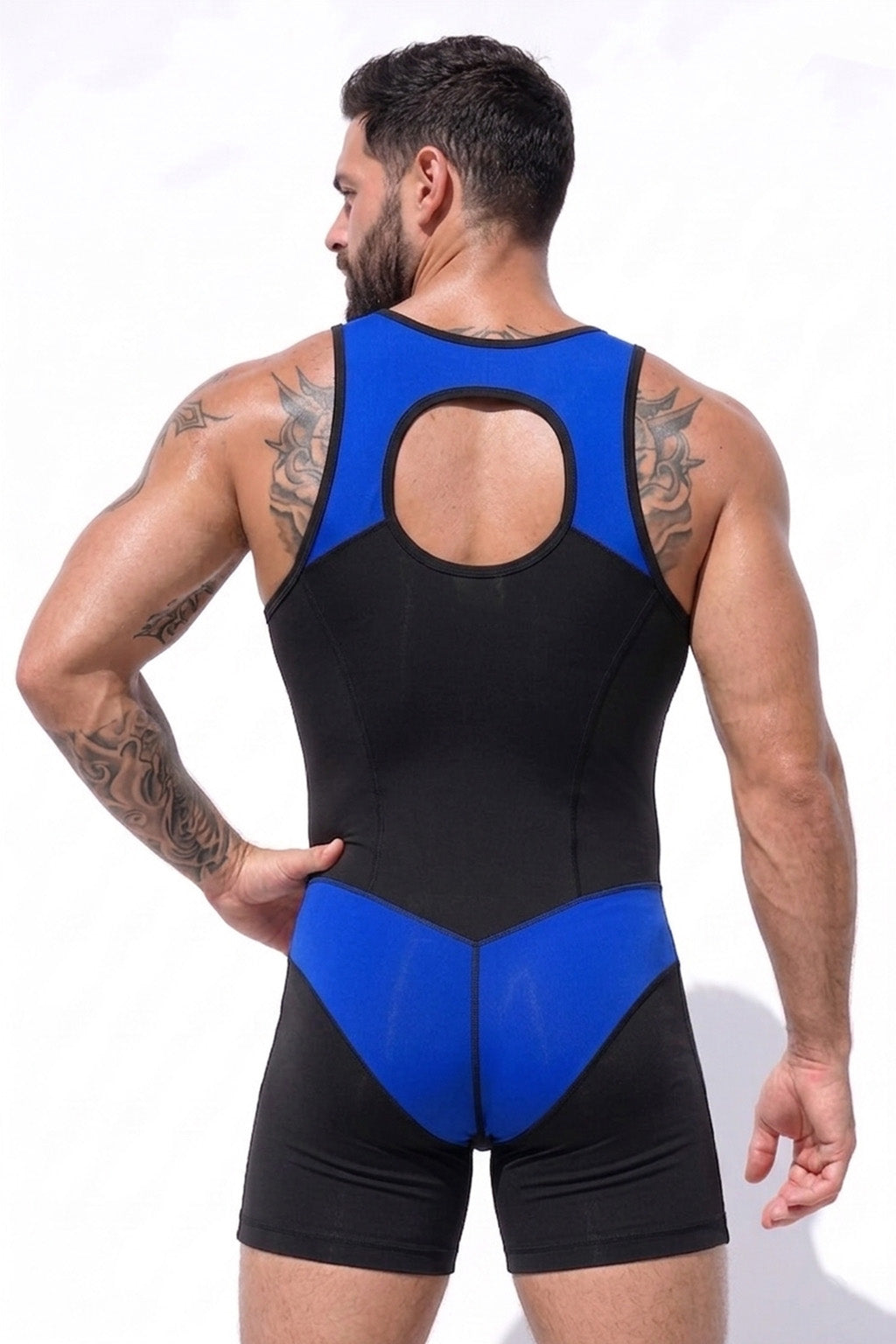 Joy-lgbt Men’s Black Blue Mesh Bodysuit Shorts