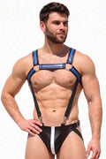 Joy-lgbt Men’s Black Blue Suspender Harness Lingerie Set