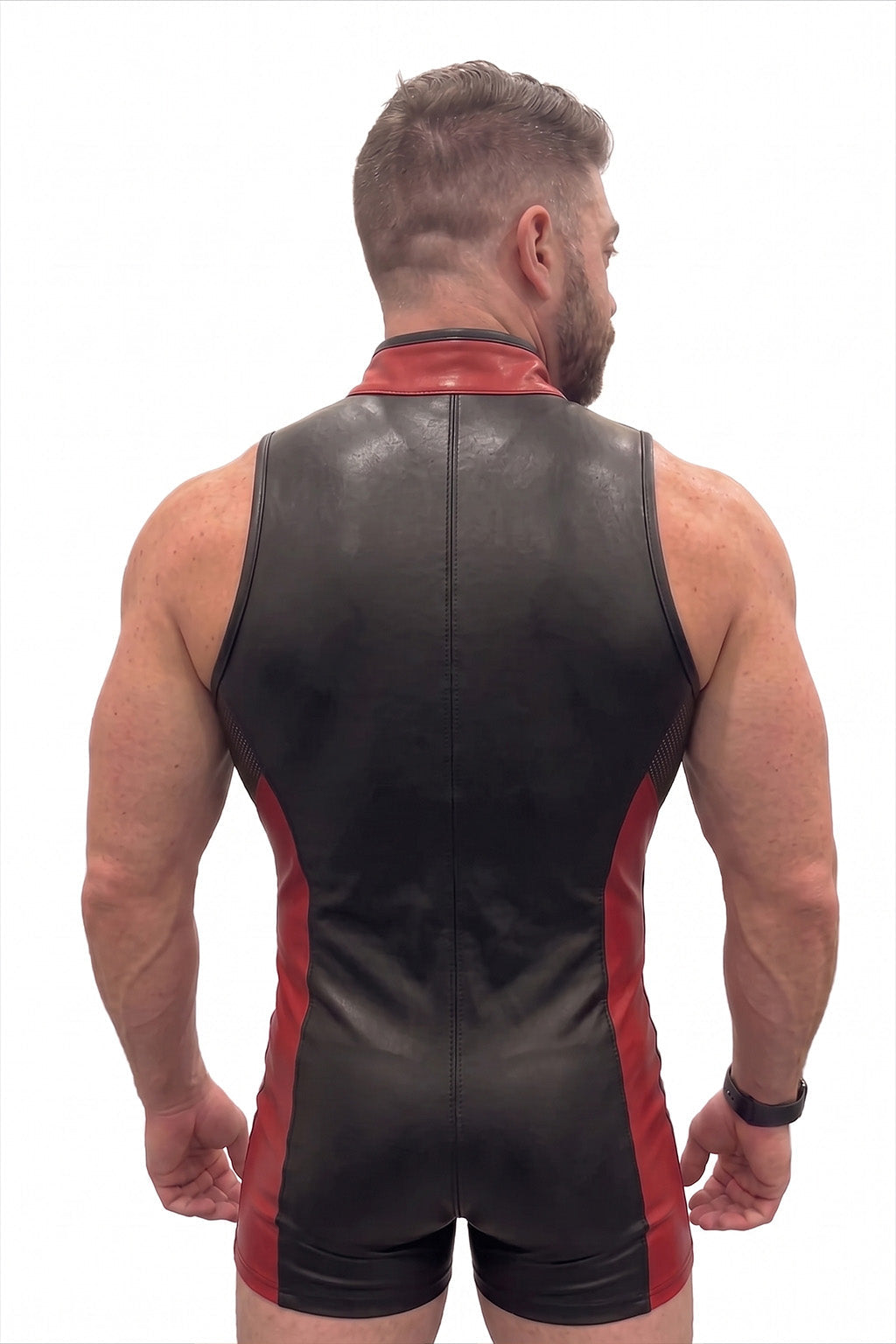 Joy-lgbt Men’s Black Red Glossy\Matte Stand-Collar Sleeveless Bodysuit