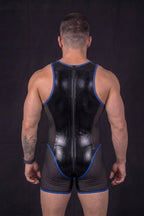 Joy-lgbt Men’s Black Blue Glossy Mesh Bodysuit Shorts