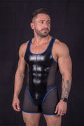 Joy-lgbt Men’s Black Blue Glossy Mesh Bodysuit Shorts