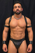 Joy-lgbt Men’s Black Faux Leather Harness Brief Set