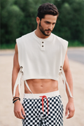 White Crop Tank with Lace-Up Sides