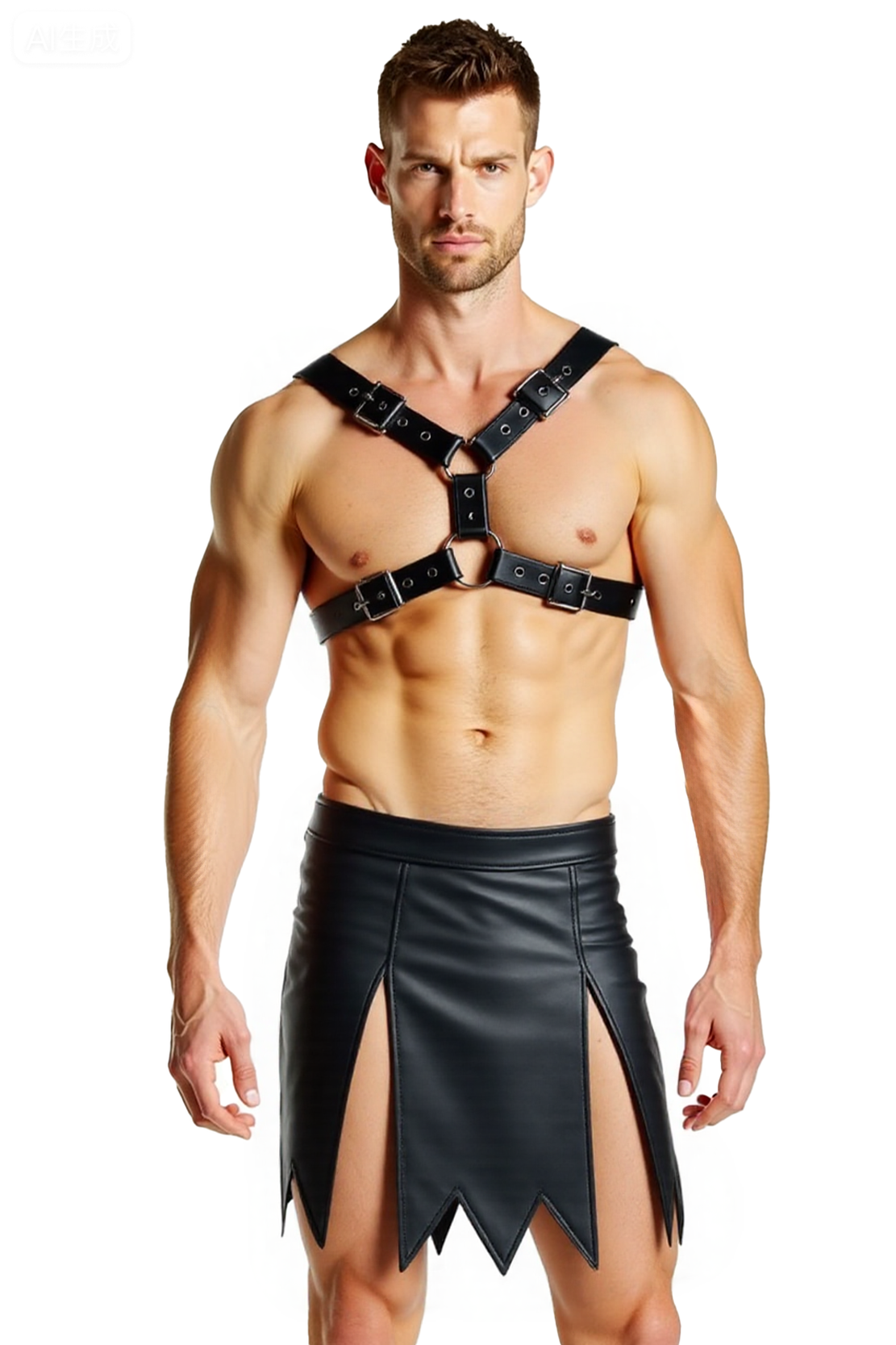 Joyglove Men’s PU Leather Harness Gladiator Skirt Outfit – Fetish Costume with Adjustable Straps