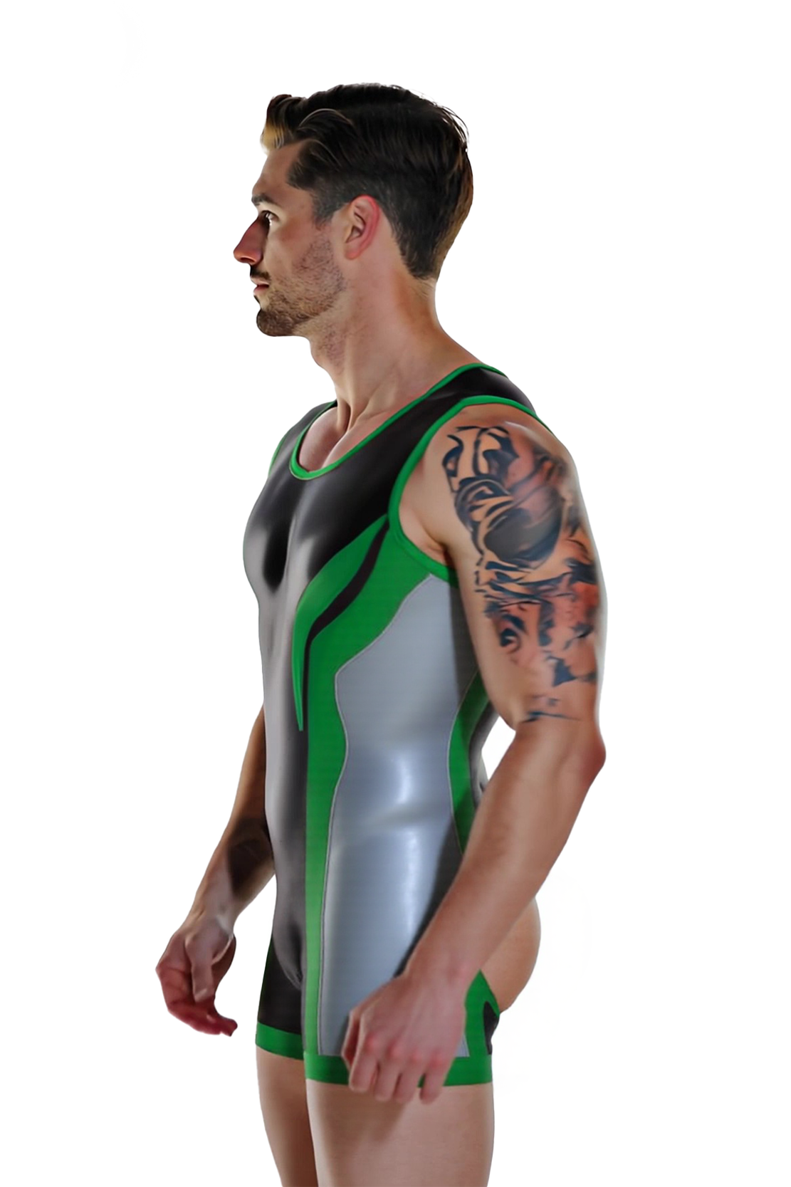 Joyglove Men’s Fetish PU Leather One-Piece Bodysuit with Open Back Style