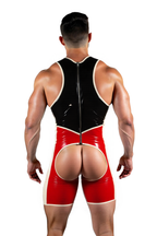 Joyglove Sexy PU Leather Singlet for Men – Contrast Red & Black
