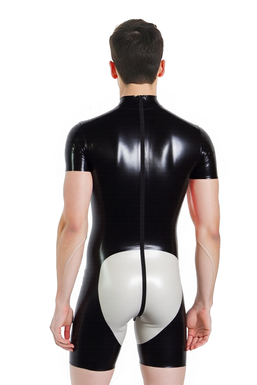 Joyglove Men’s PU Leather Short-Sleeve Bodysuit – Black & Red Contrast Style