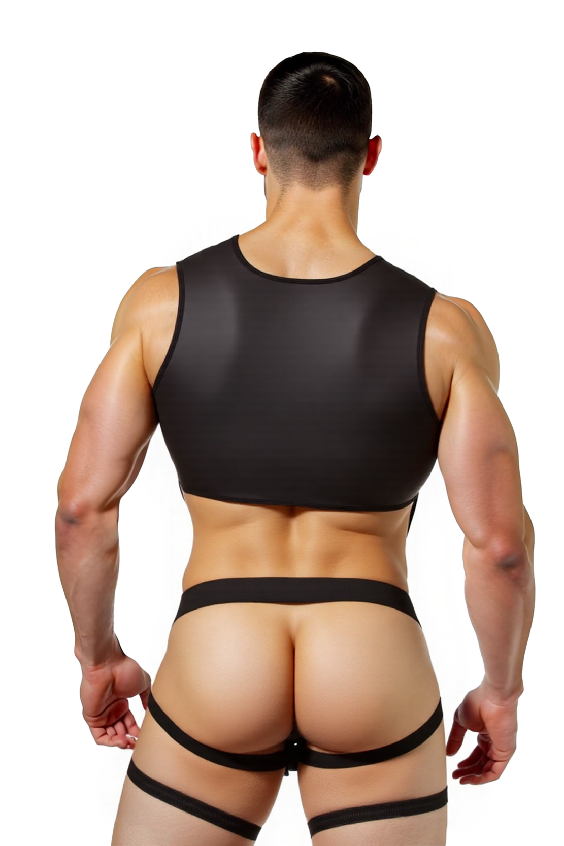 Joylgbt's Men's Stretch Mesh Garter Vest Set with Open Back Thong – Sexy Fetish-Inspired Lingerie Without Stockings	