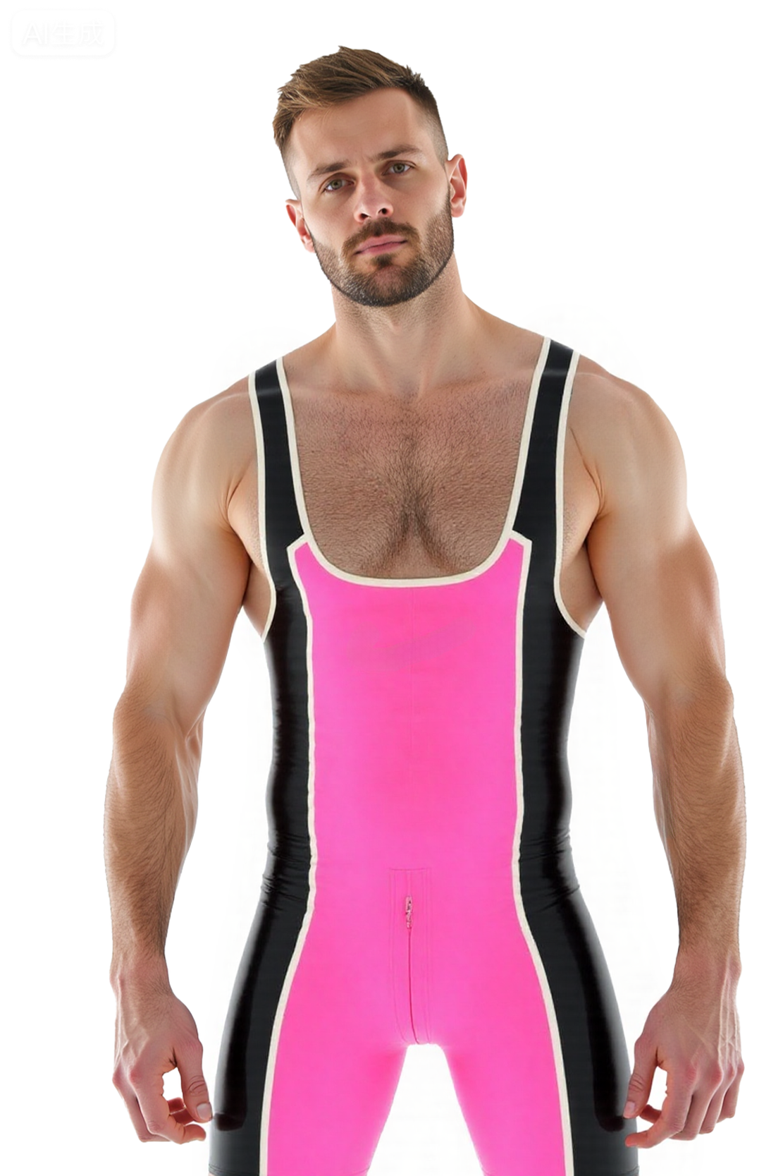 Joyglove Men's PU Leather Singlet Shorts Bodysuit, Sexy Color-Block Athletic Wear