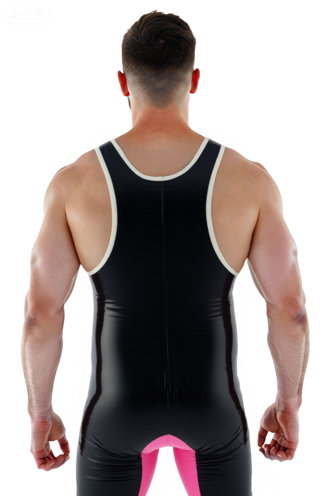 Joyglove Men's PU Leather Singlet Shorts Bodysuit, Sexy Color-Block Athletic Wear