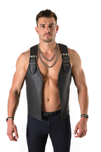 Joyglove Men’s PU Leather Harness Vest – Open Front Biker Style with Buckle Straps