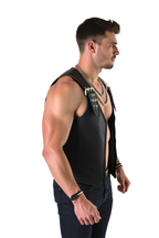Joyglove Men’s PU Leather Harness Vest – Open Front Biker Style with Buckle Straps