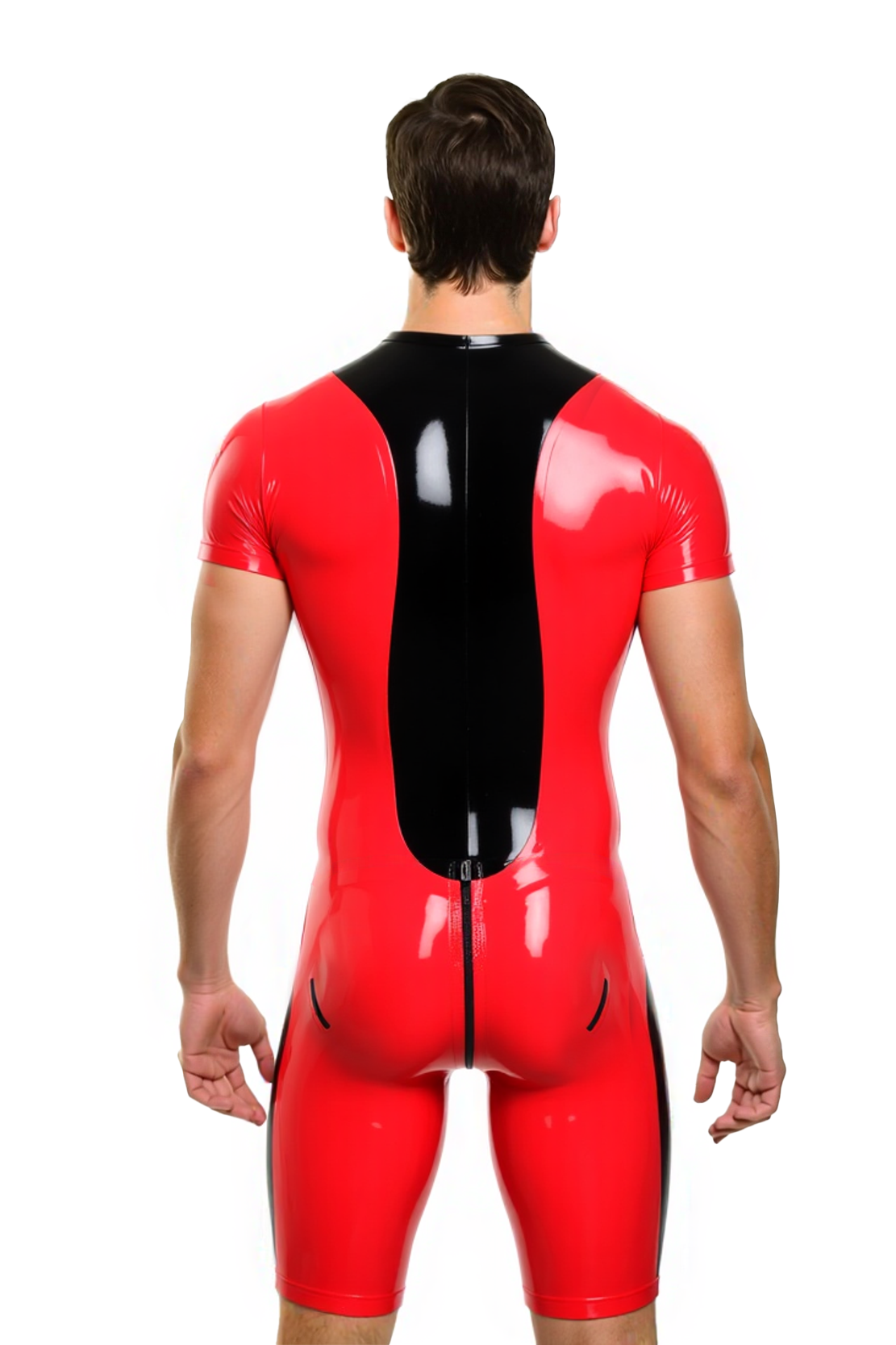 Joyglove Men’s PU Leather Short Sleeve Catsuit – Two-Tone Bodycon Suit with Front Zipper