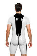 Joyglove Men’s PU Leather Short Sleeve Catsuit – Two-Tone Bodycon Suit with Front Zipper
