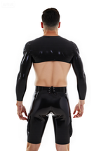 Joyglove Men’s Black PU Leather Crop Top with Open Crotch and Butt Cutout Shorts
