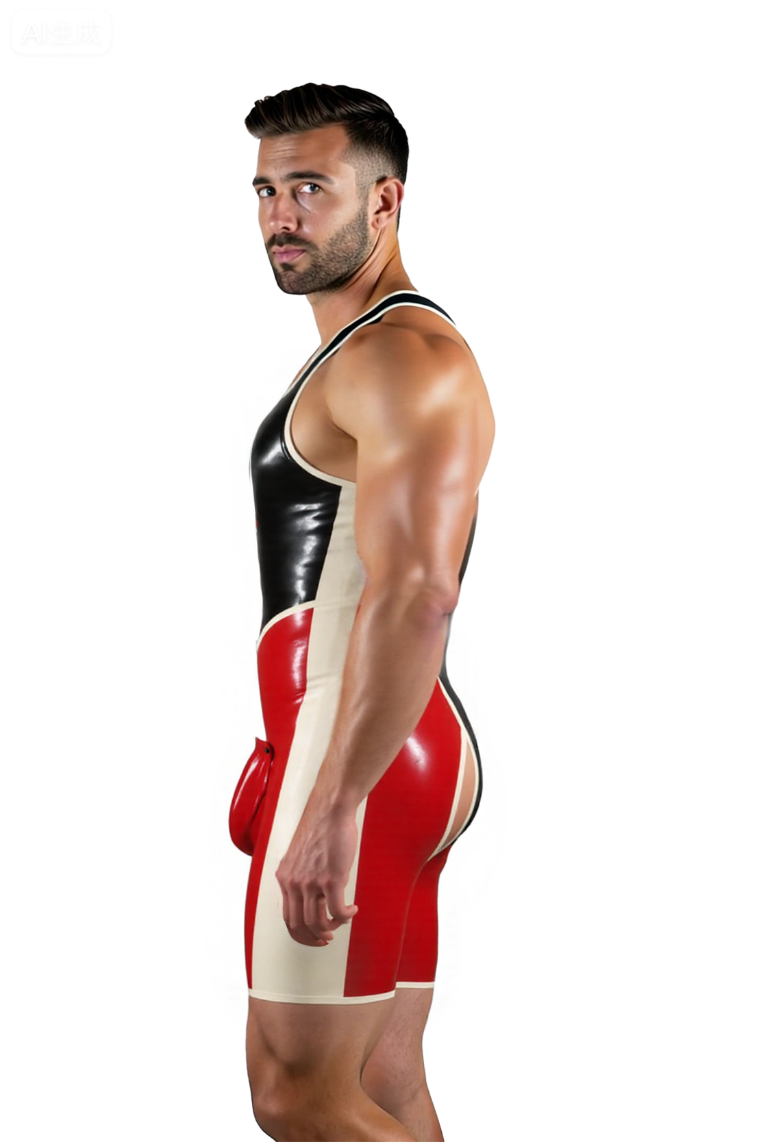 Joyglove Sexy PU Leather Singlet for Men – Contrast Red & Black