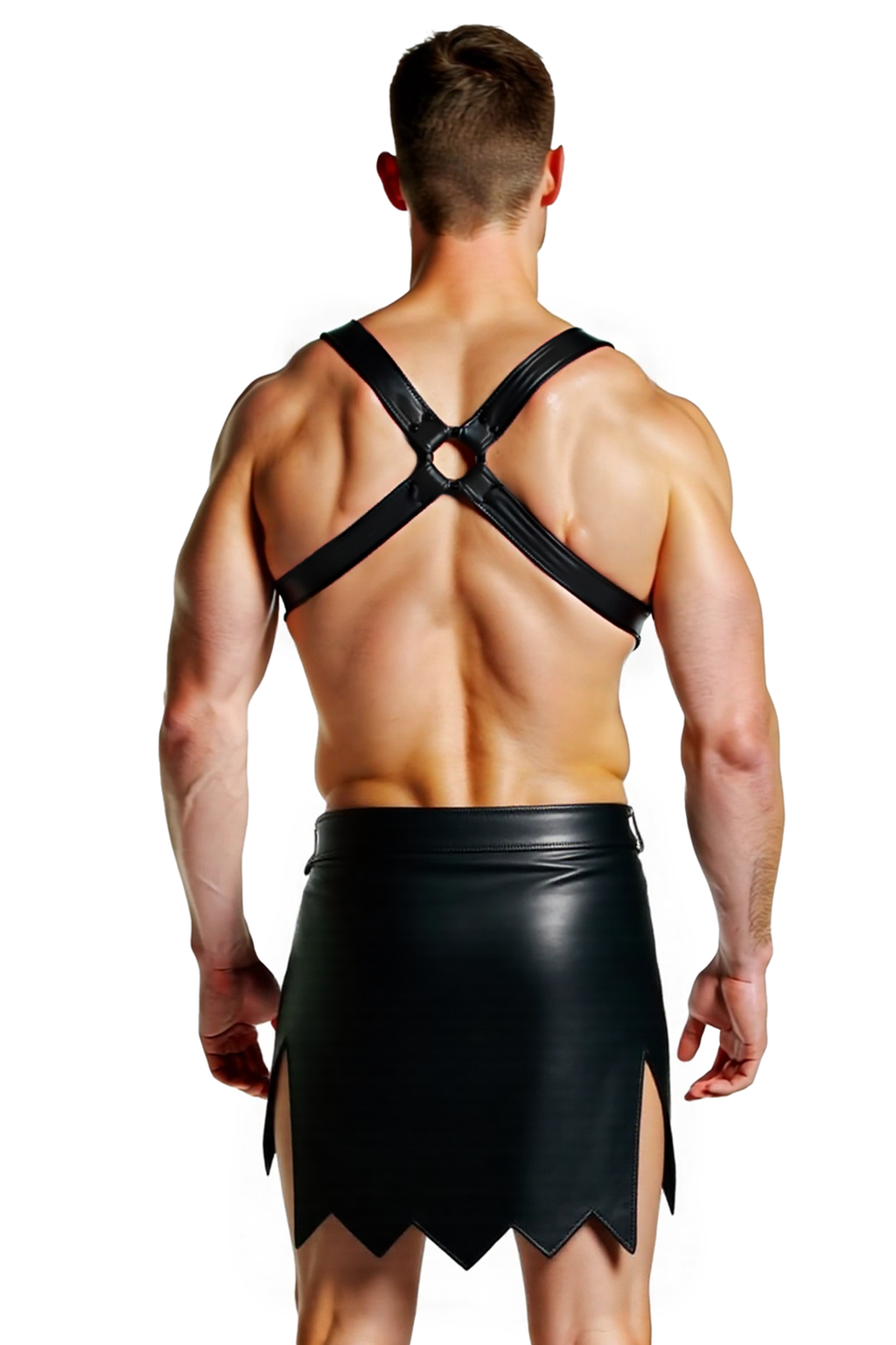 Joyglove Men’s PU Leather Harness Gladiator Skirt Outfit – Fetish Costume with Adjustable Straps