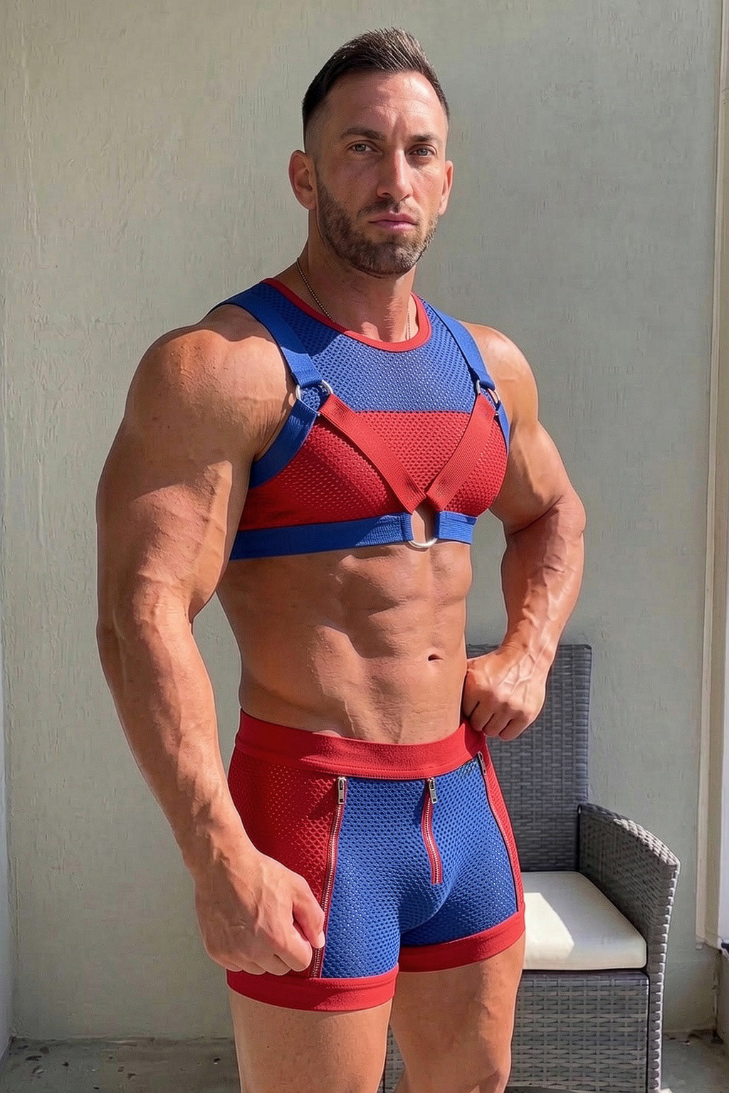 Joylgbt  Red/Blue Color-Block Mesh Zipper Set