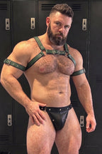 Joy-lgbt Men’s Green Faux Leather Chest Harness & Black Brief Set