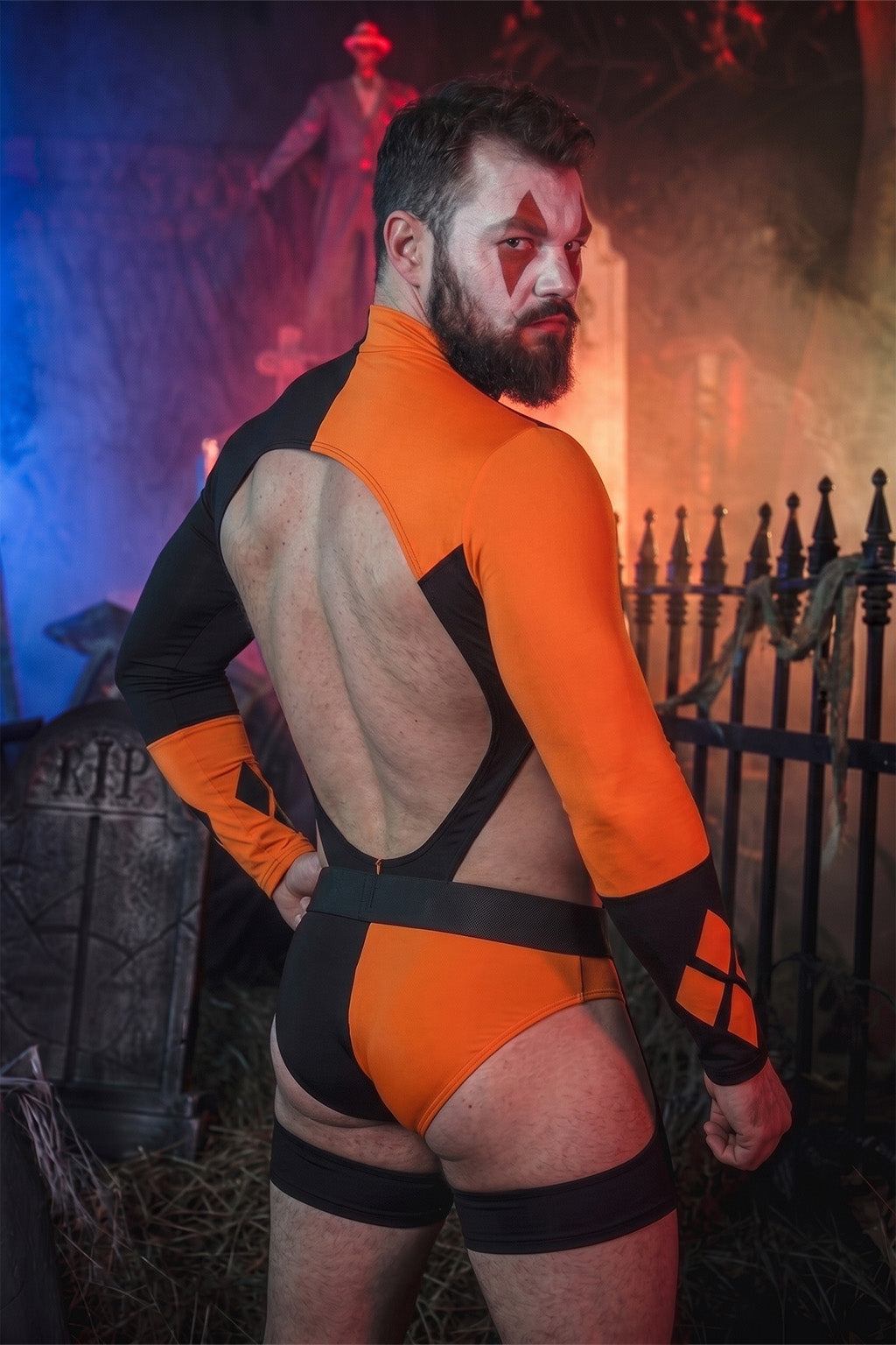 Joy-lgbt Men’s Orange Black Halloween Cutout Long-Sleeve Set