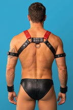 Joy-lgbt Red Black Faux Leather Chest Harness & Brief Set