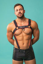 Joy-lgbt Black Red Faux Leather Chest Harness & Shorts Set