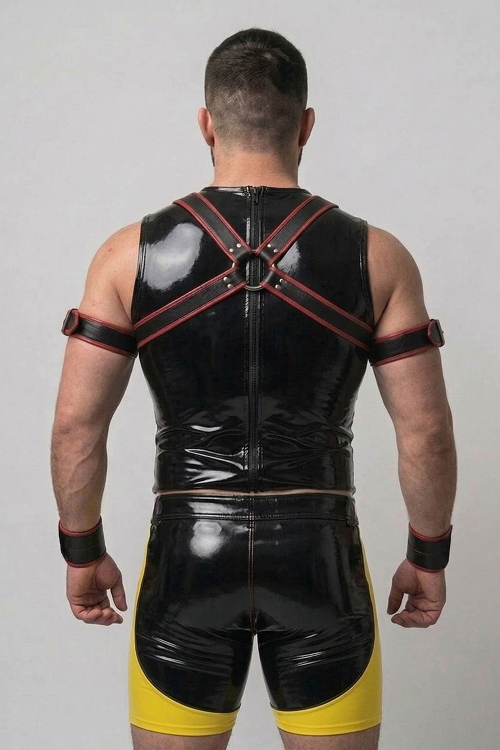 Joy-lgbt Black Yellow Glossy Sleeveless Sets