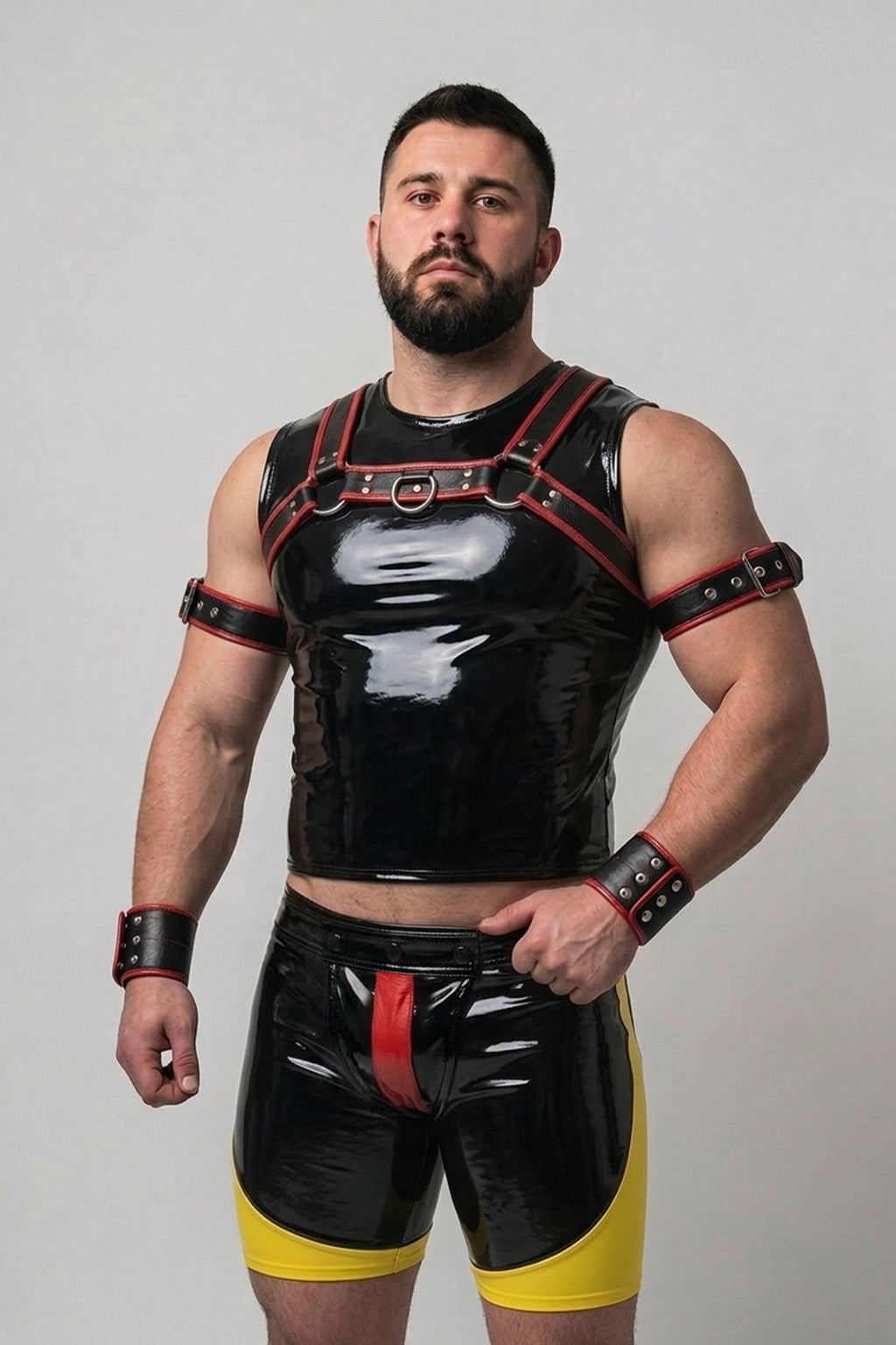 Joy-lgbt Black Yellow Glossy Sleeveless Sets