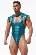 Joy-lgbt Teal Glossy Cut-Out High-Cut Bodysuit
