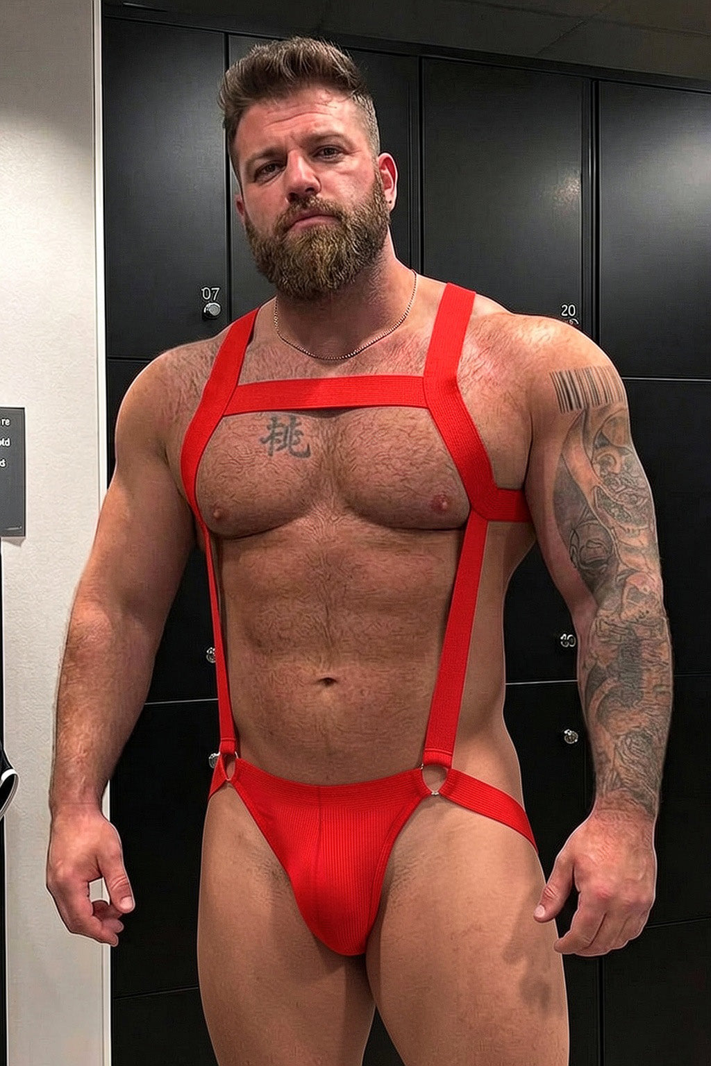 Joy-lgbt Red Elastic Strap High-Cut Bodysuit Brief