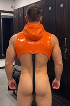 Joy-lgbt Orange Glossy Bat Print Cropped Hoodie Suspender Set