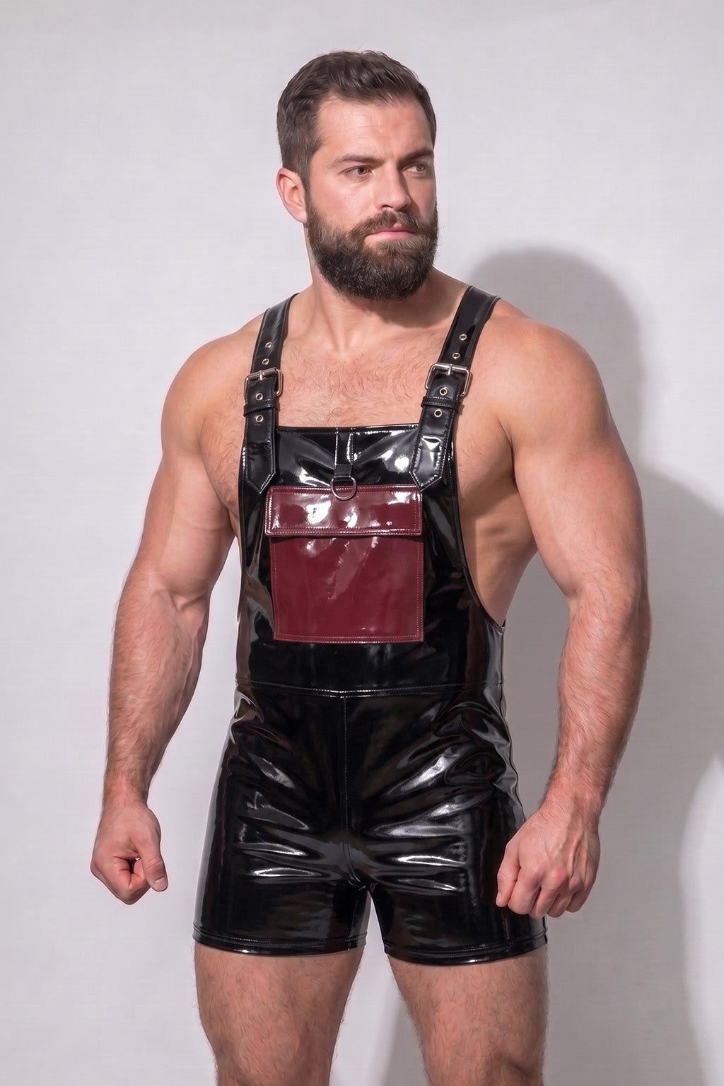 Joy-lgbt Black Glossy Bib Shorts Romper